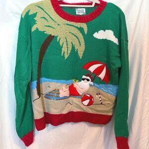 Major Label Group Ugly Christmas Sweater Santa Beach size Medium Holiday